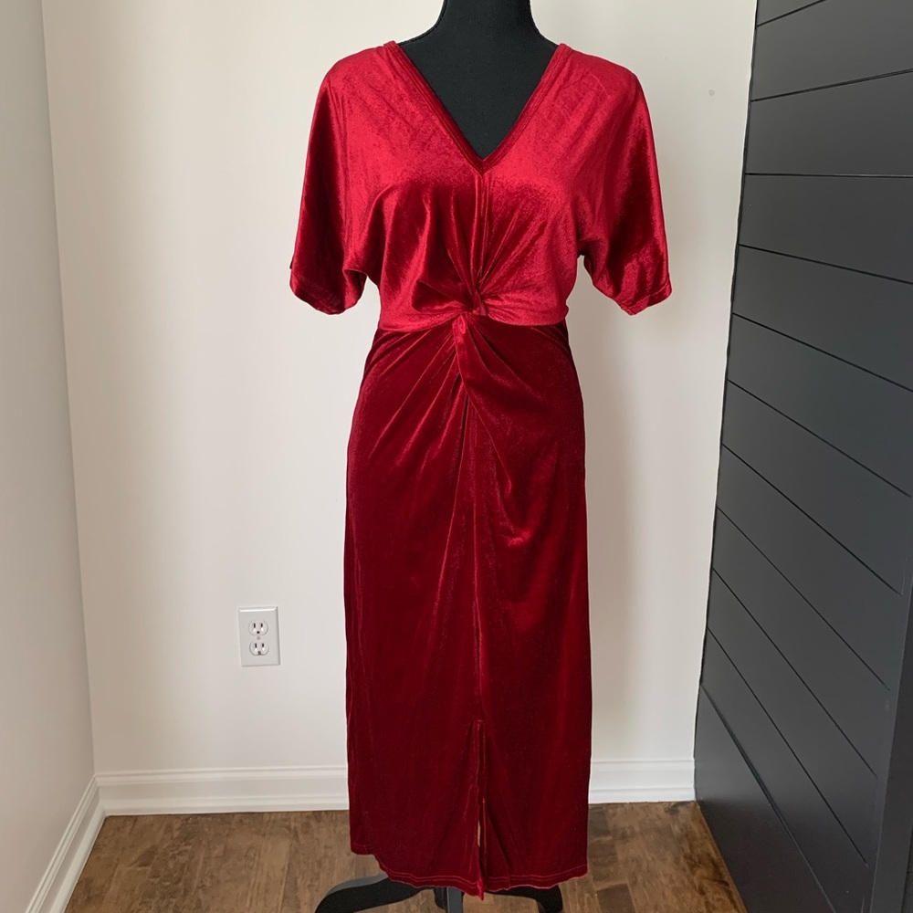 SHEIN SXY Knot V Neck Split Velvet Dress